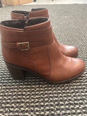Clarks Cognac Leather Ankle Booties with Buckle